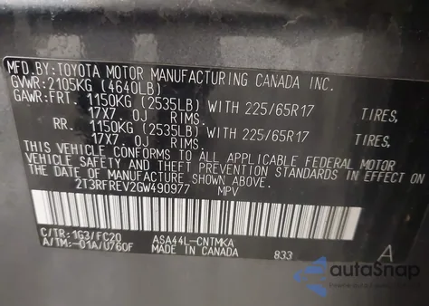 2016 Toyota Rav4 Xle from USA, damaged, VIN 2T3RFREV2GW490977